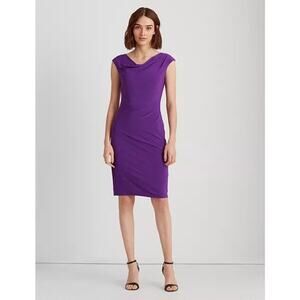 Ralph‎ Lauren Jersey Cowl Neck Dress Chic Body Skimming Waist Ruching 14 Purple